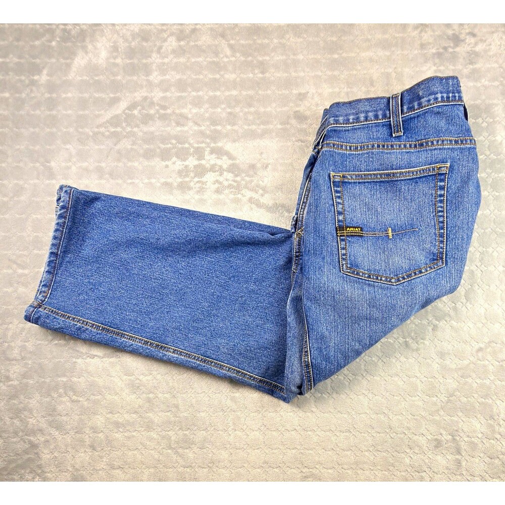 Ariat Rebar Men’s Jeans Blue Medium Wash Denim 5 Pocket Mid Rise Relaxed Bootcut